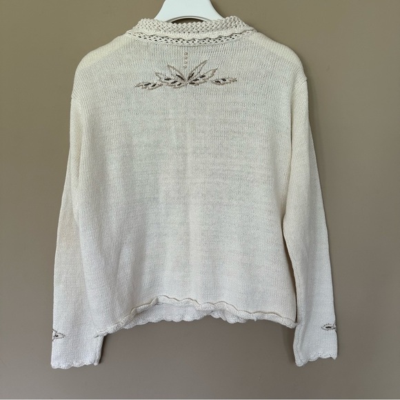 Cottagecore Cardigan Sweater Embroidered Beaded Women PETITE LARGE Pearls Floral - Picture 3 of 14